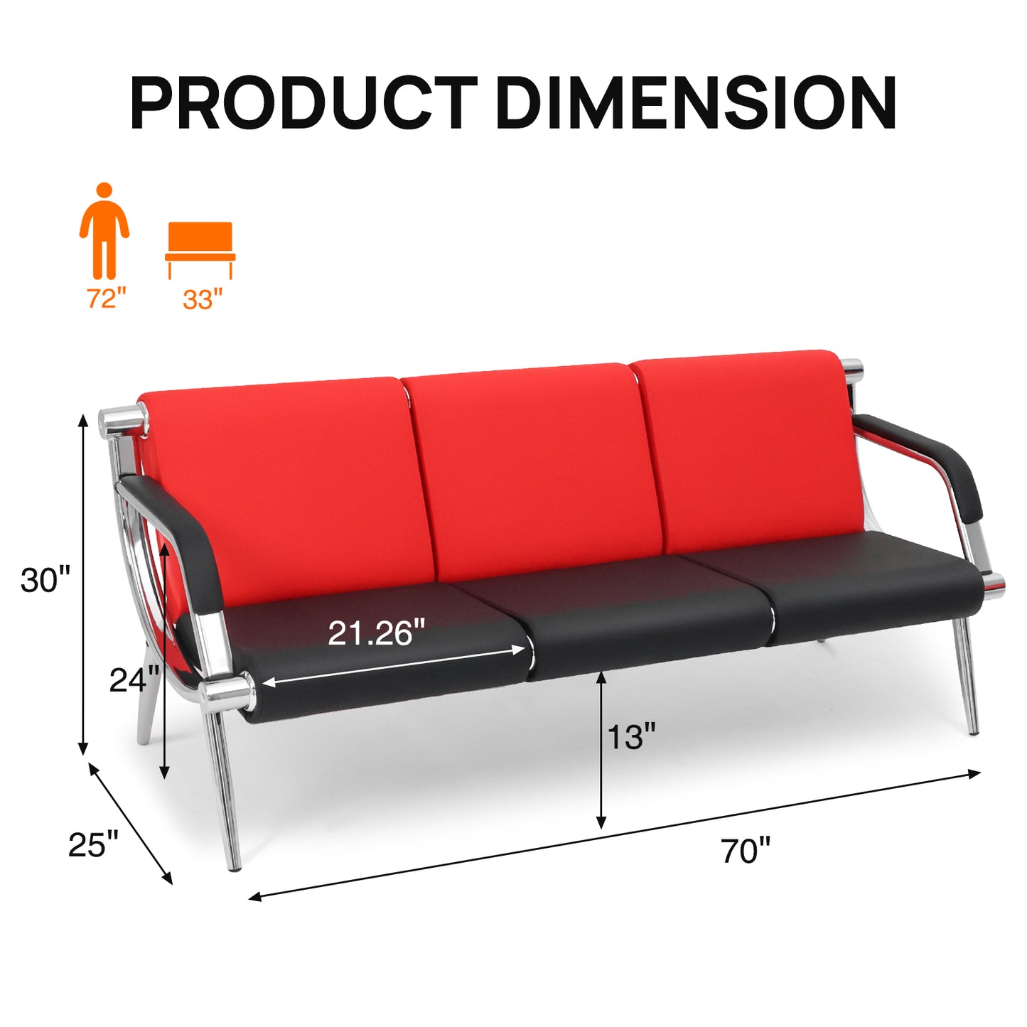 Walcut Office Reception Sofa Set PU Leather 3 Pcs Waiting Room Chairs