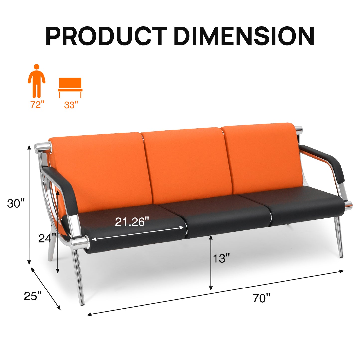 Walcut Office Reception Sofa Set PU Leather 3 Pcs Waiting Room Chairs