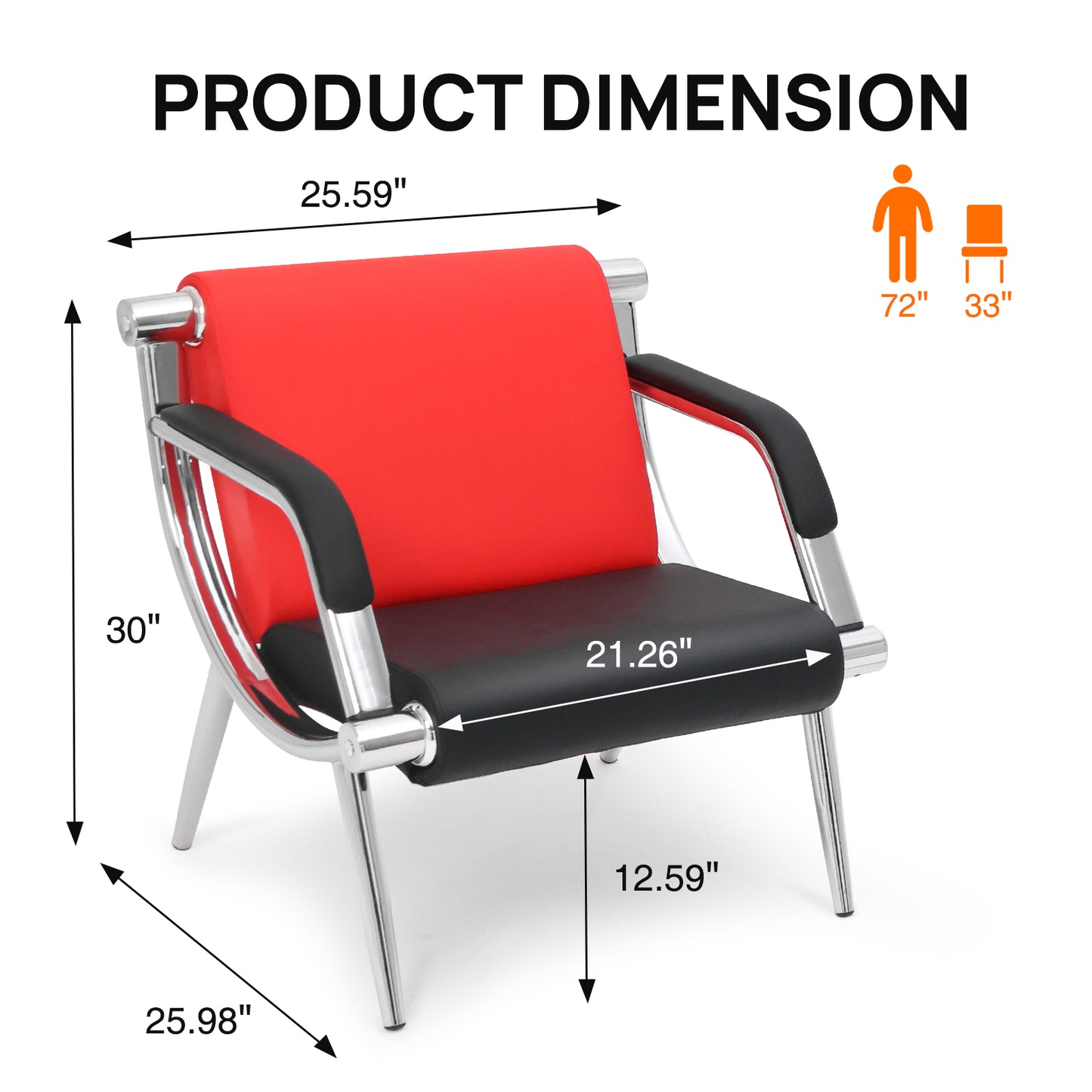 Walcut Office Reception Chair, 1-Seat, Red & Black