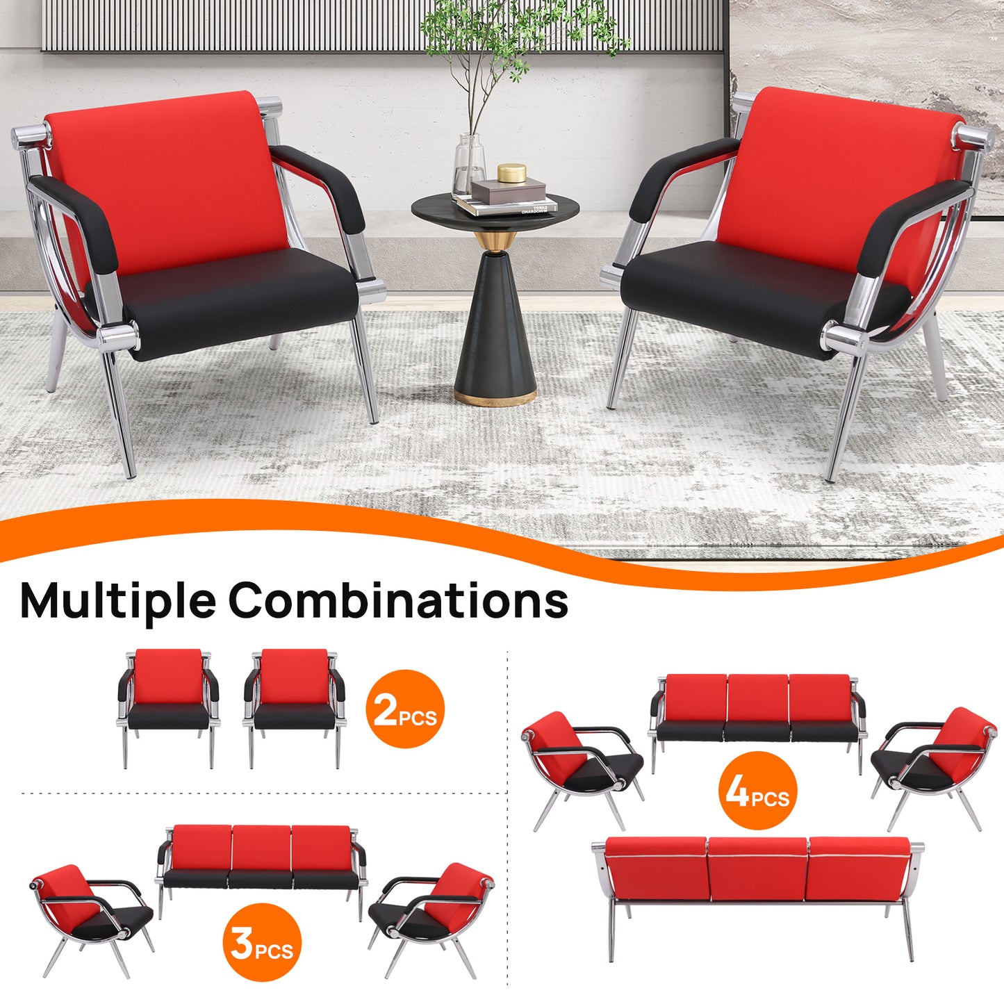 Walcut Office Reception Chair, 1-Seat, Red & Black