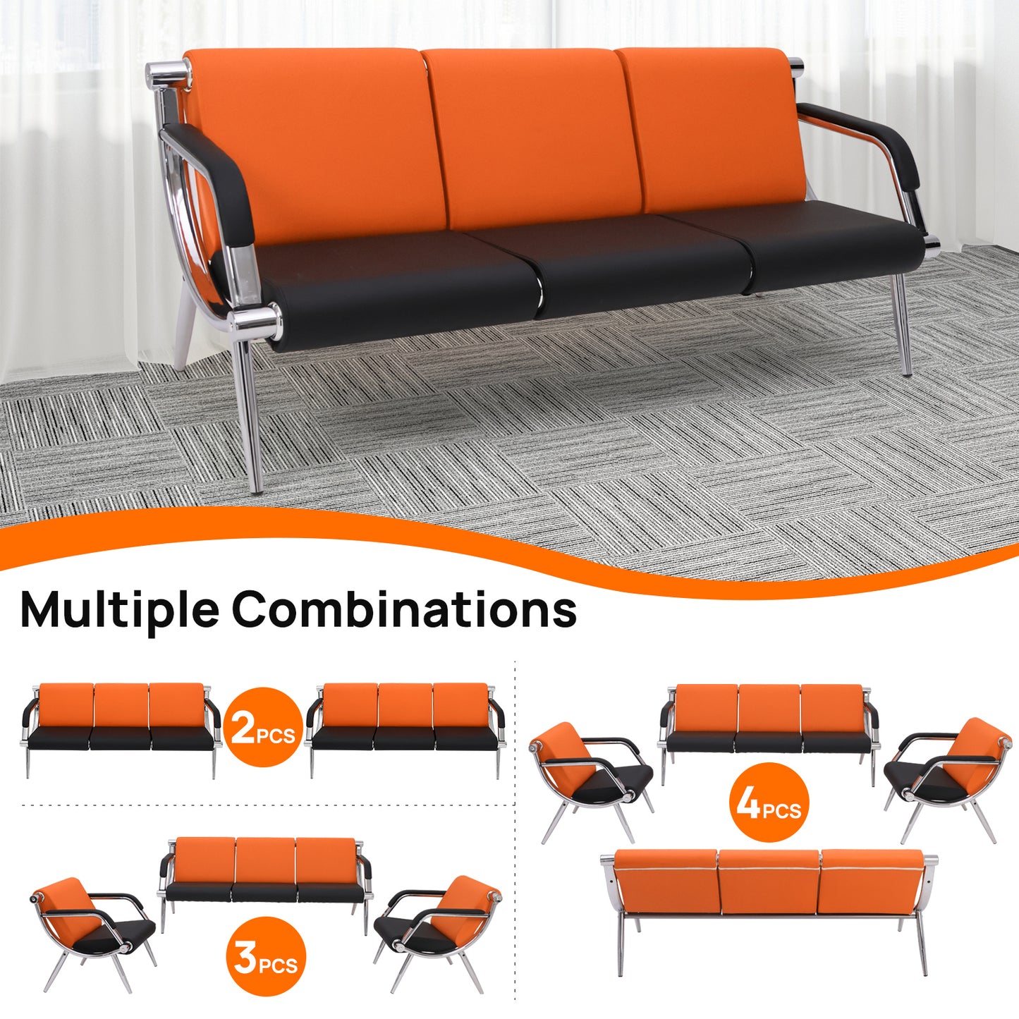 Walcut Office Reception Sofa Set PU Leather 3 Pcs Waiting Room Chairs