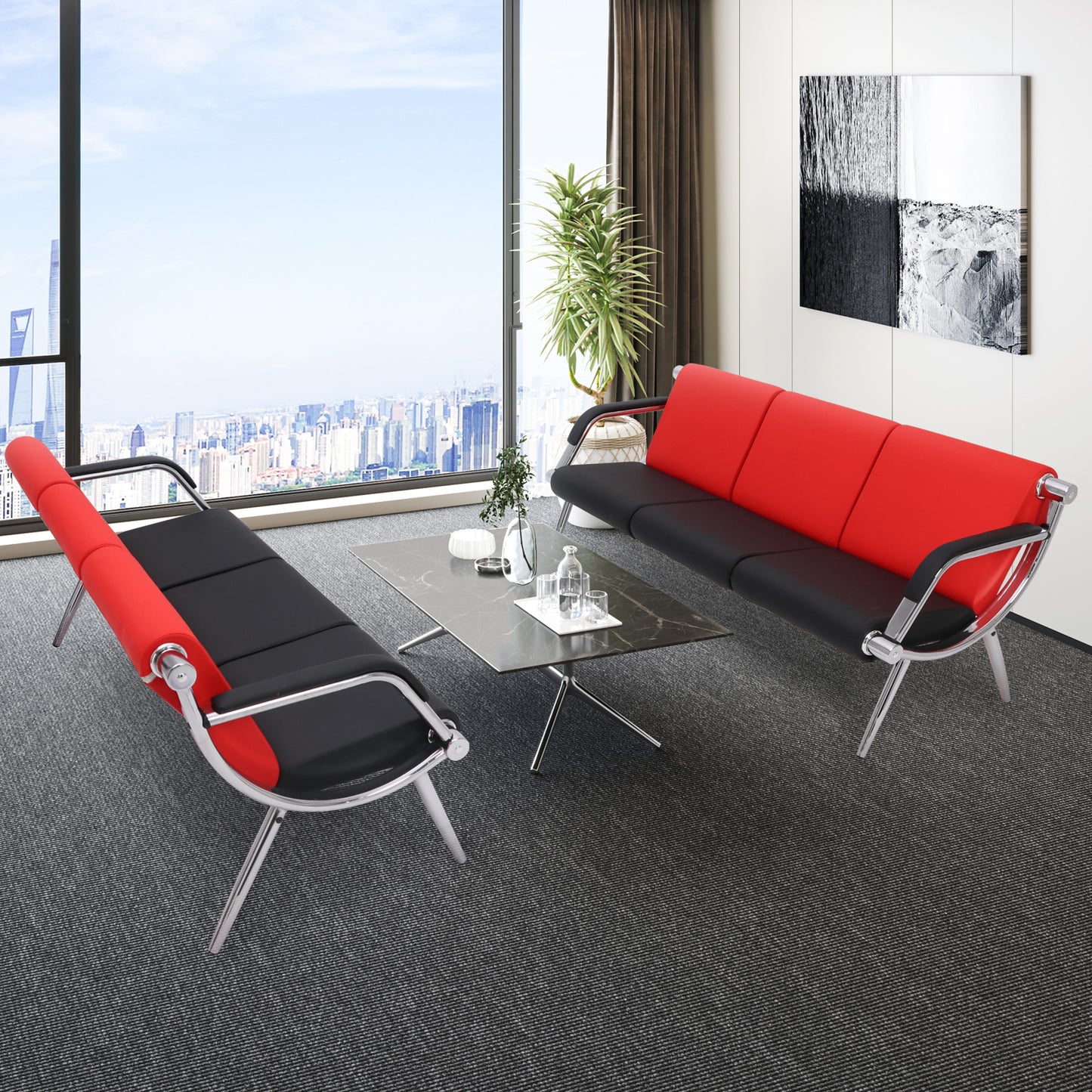 Walcut Office Reception Sofa Set PU Leather 3 Pcs Waiting Room Chairs