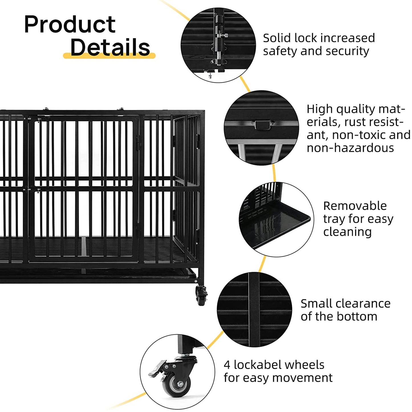 Heavy Duty Dog Crate, Indestructible, High Anxiety Double Door and Removable Tray Design