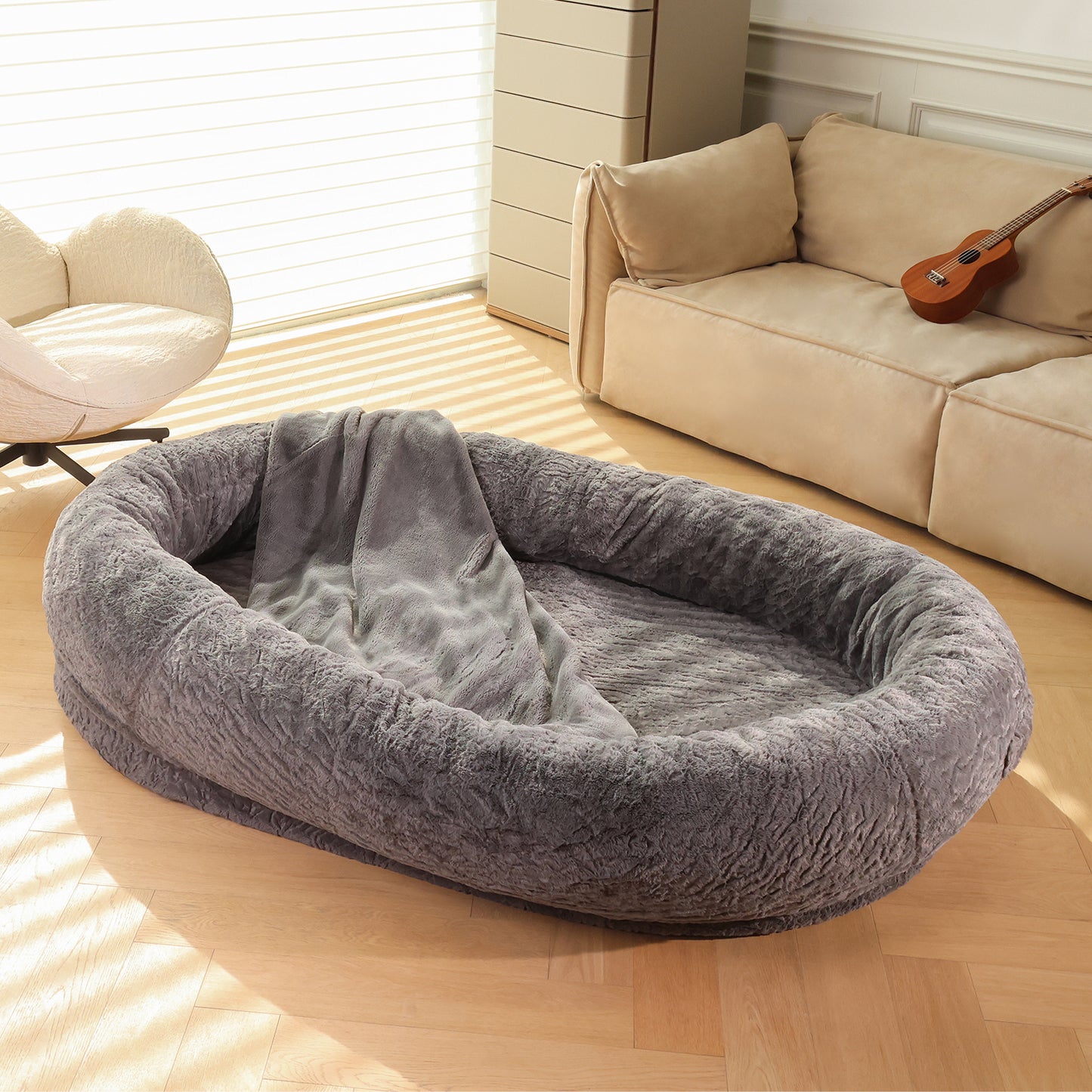 RYPetmia Extra Large Bed for Humans Bean Bag Human Sized Large Dog Bed with Blanket