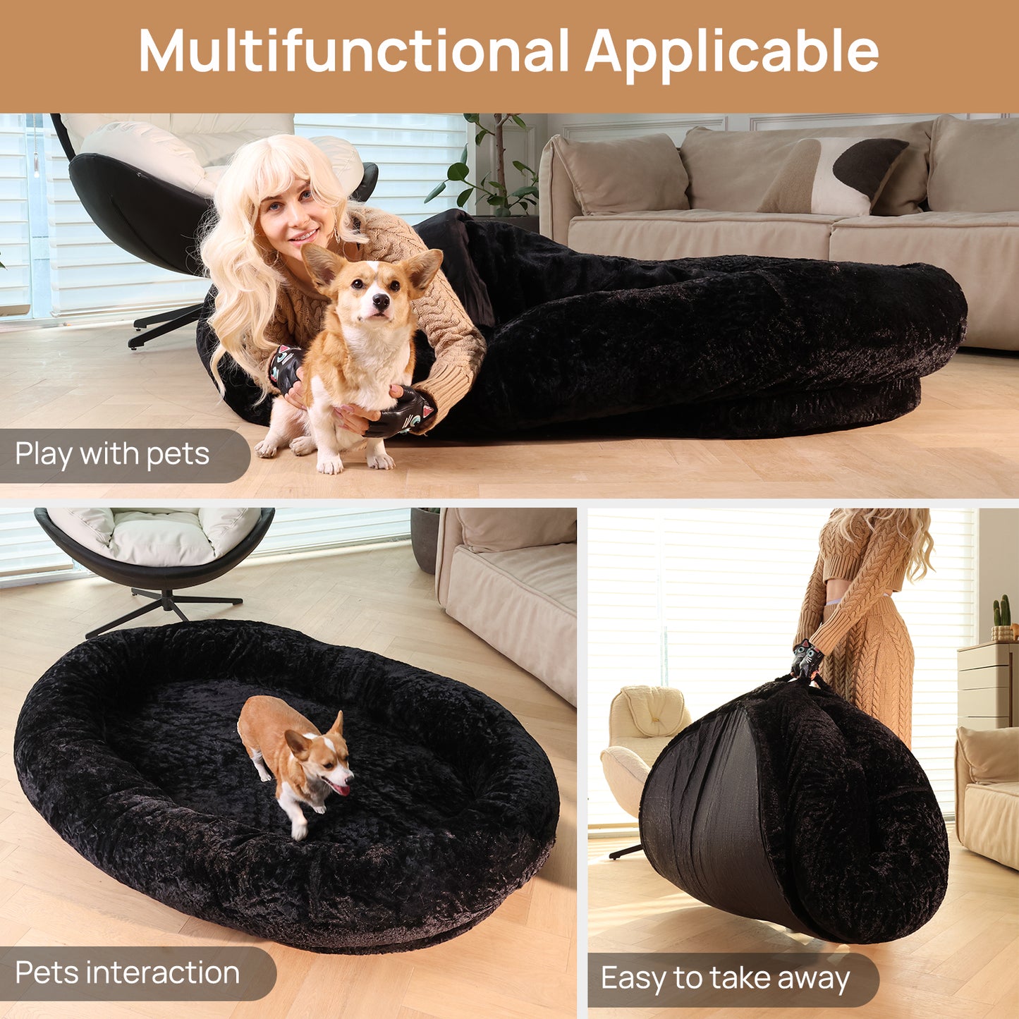 RYPetmia Extra Large Bed for Humans Bean Bag Human Sized Large Dog Bed with Blanket