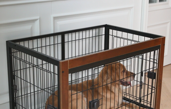 RYPetmia Dog crate furniture with Removable cover top plate which can be used as a fence when removed. The roomy dog crate top has 4 rounded corners, the top can hold up to 200 pounds, and you can even take off the top for a more open-air aesthetic! 