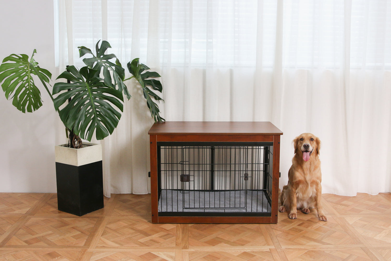 RYPetmia Wooden Dog Crate Furniture. This wooden dog house size is LxWxH=31.9"x19.7"x23.2". Please be sure to measure your pet's height and length data before you buy,please left at least 5inch space for your pet between the top and side
