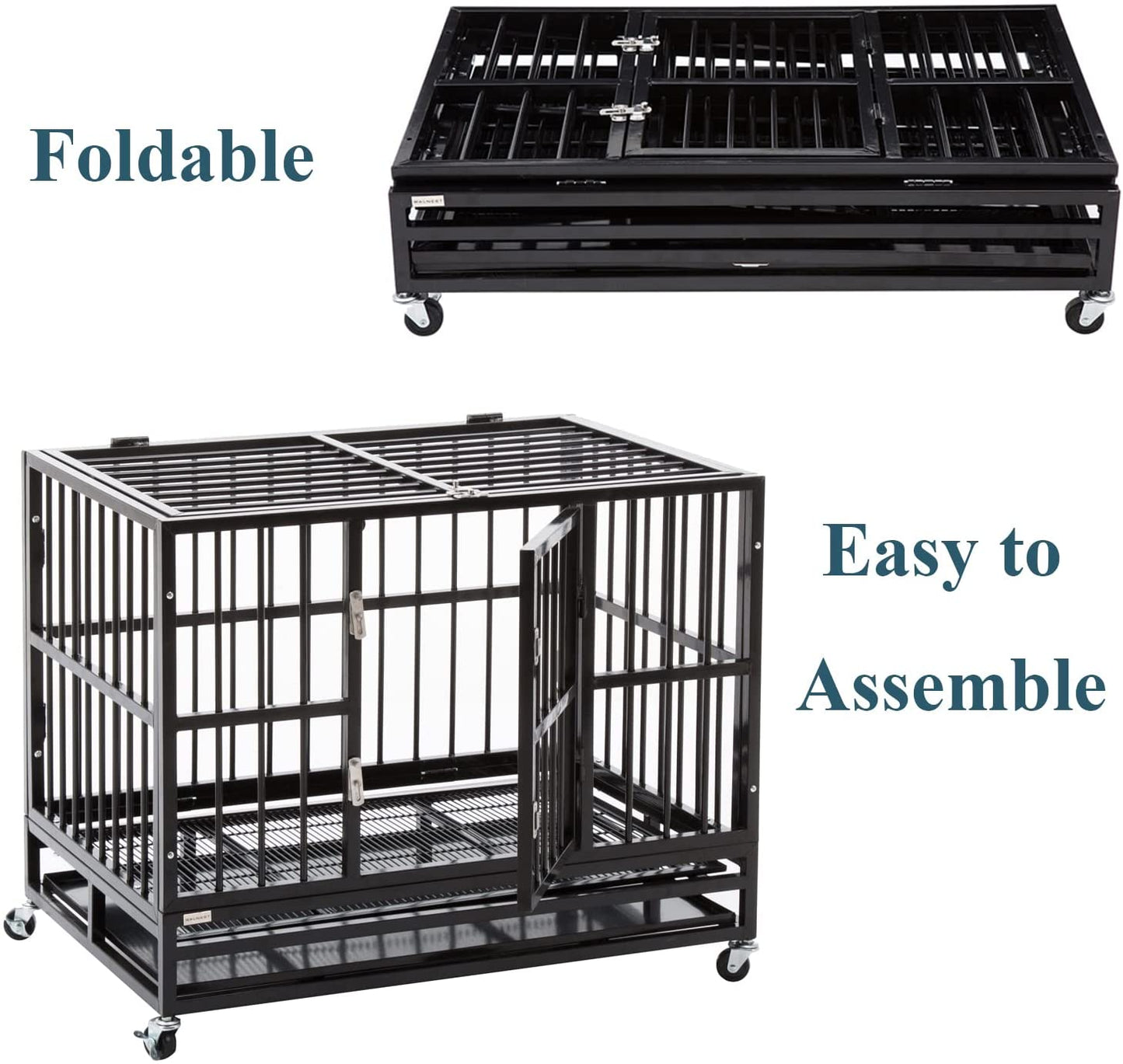 Heavy Duty Dog Crate, Indestructible, High Anxiety Double Door and Removable Tray Design