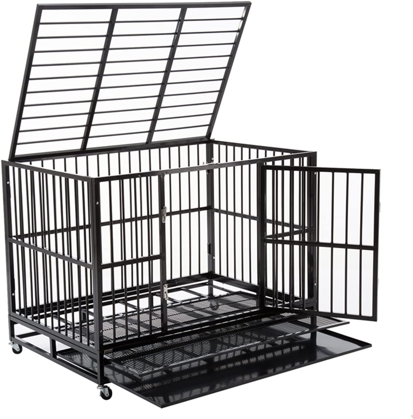 Heavy Duty Dog Crate, Indestructible, High Anxiety Double Door and Removable Tray Design