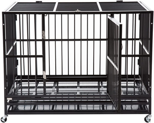 Heavy Duty Dog Crate, Indestructible, High Anxiety Double Door and Removable Tray Design