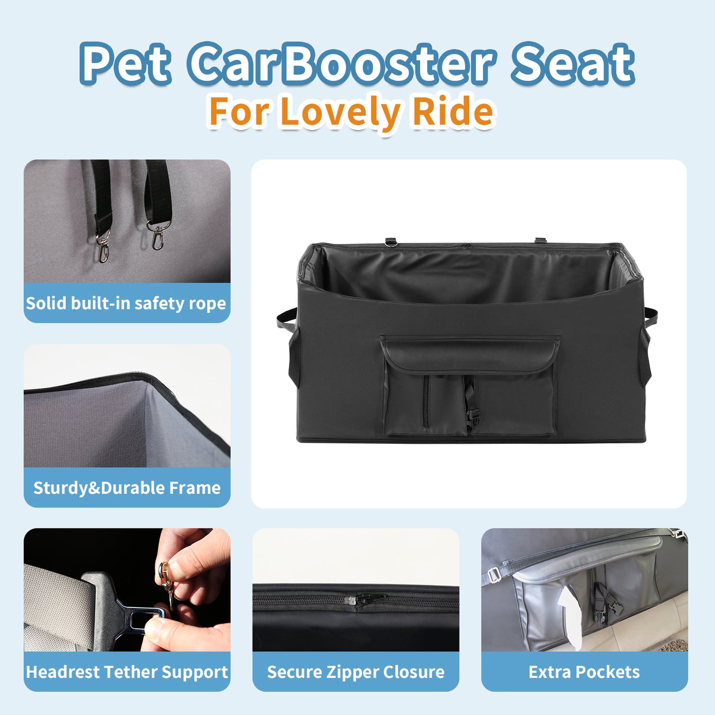 Dog Car Booster Seat for 2 Small Dogs or Medium Dog